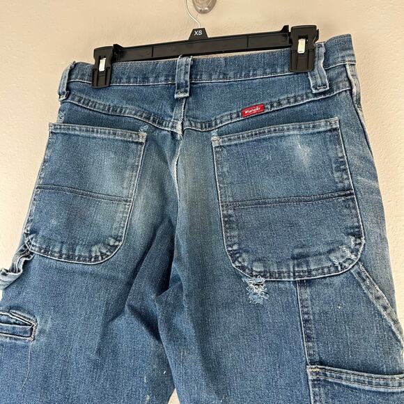 Vintage Wrangler Carpenter Y2K distressed thrashed  grunge punk rock holes 30x30 - Picture 13 of 16